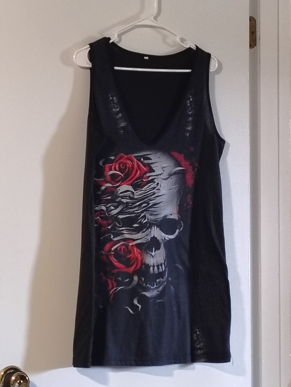 Unisex Black Graphic Skull & Red Rose Tunic Or dress